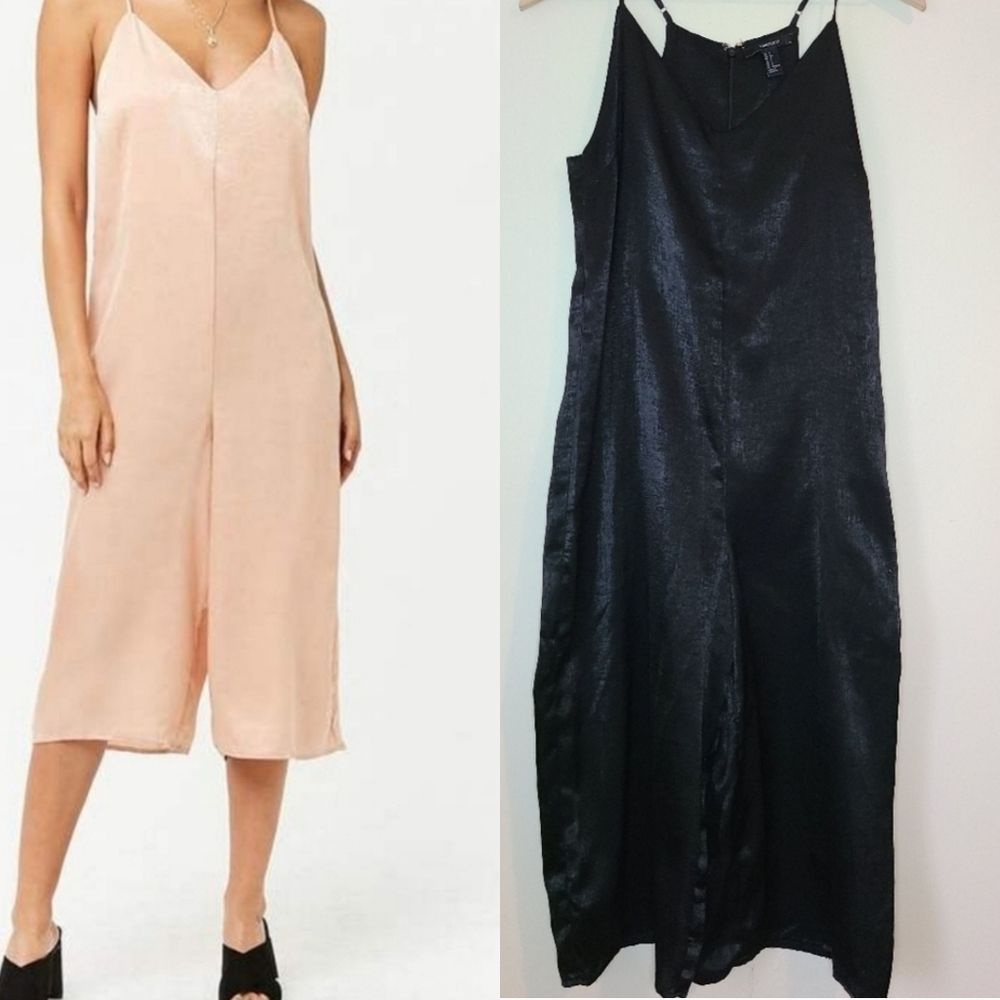 BLACK Satin Culotte Jumpsuit